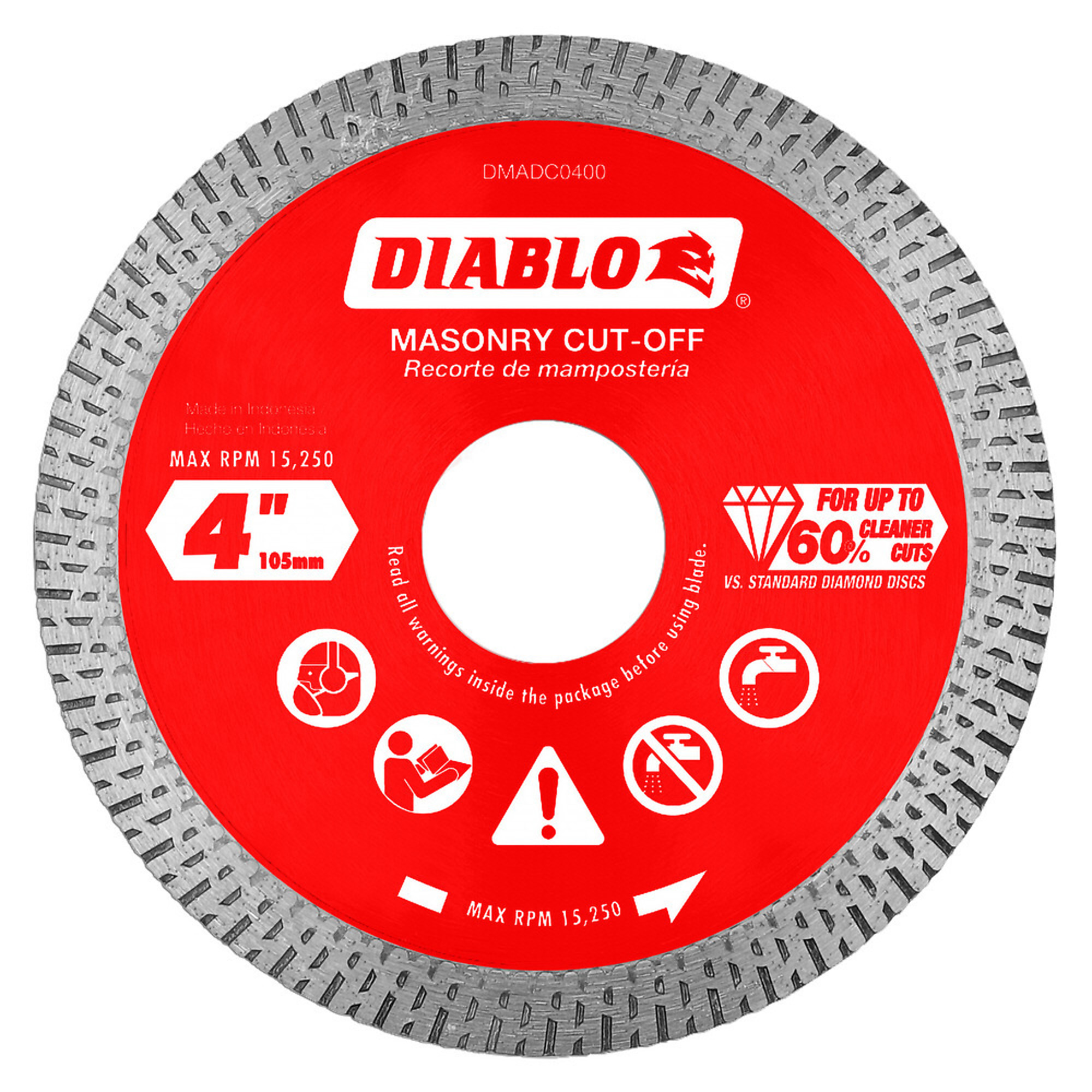 Diablo Tools, 4in. Diamond Continuous Rim Masonry Cut-Off Disc, Blade Diameter 4 in, Model# DMADC0400